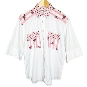 Vintage White and Pink Floral Button Down Shirt